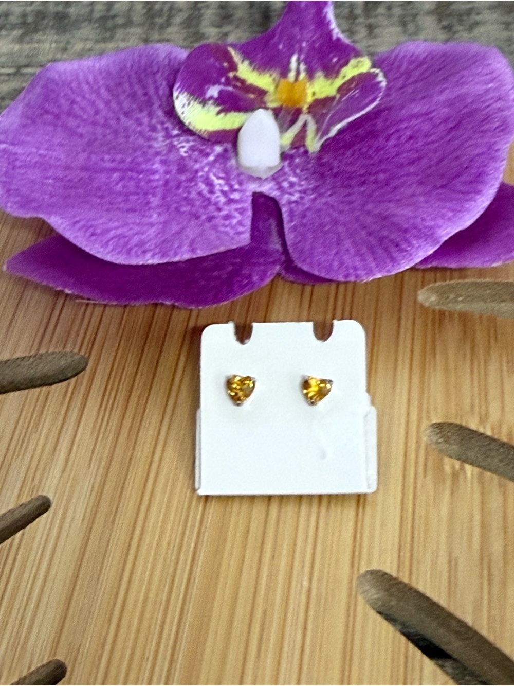 Citrine Heart Stud Earrings - dainty perfect for 2nd piercings-Women Jewelry